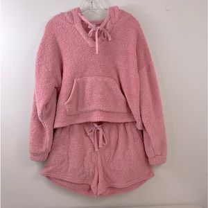No Boundaries Light Pink Pajama Sleep Hoodie Set Fleece Cozy Women’s L(11-13)